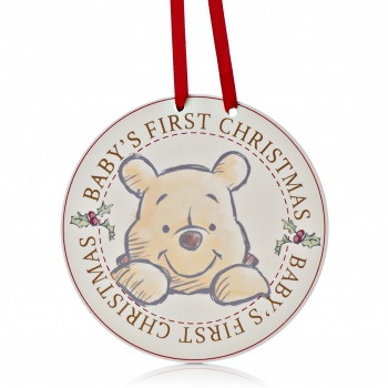 Widdop Disney Inspired Winnie The Pooh Baby's First Christmas Wooden Plaque