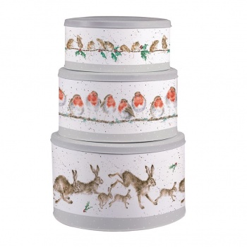 Wrendale Designs Illustrated Set of Three Christmas Stacked Cake Tins