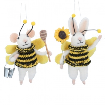 Gisela Graham Set of Two Felt Bumblebee Mice Easter Decorations