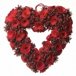 Heaven Sends Red Pinecone Rose Heart Christmas Wreath