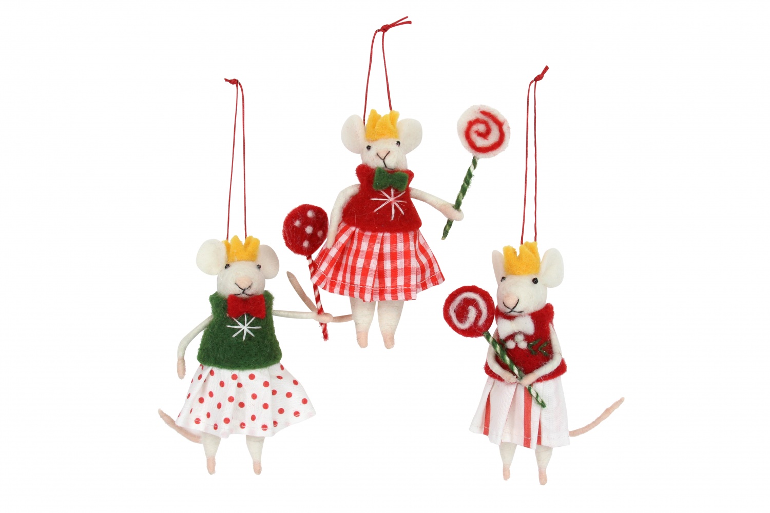 Gisela Graham Set of 3 Mice Girls with Lollipops Christmas Decorations