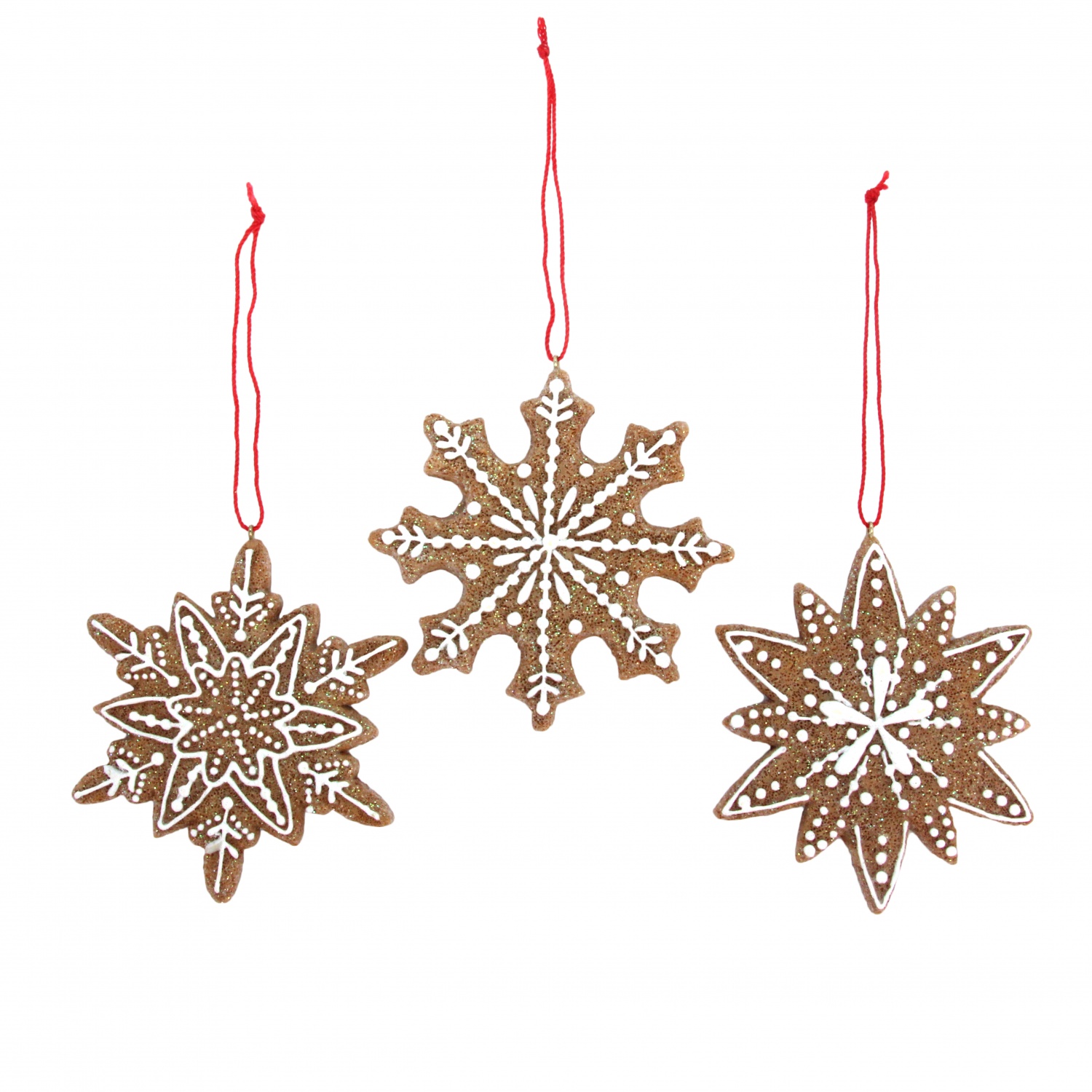 Gisela Graham Set of 3 Resin Gingerbread Snowflake Decorations