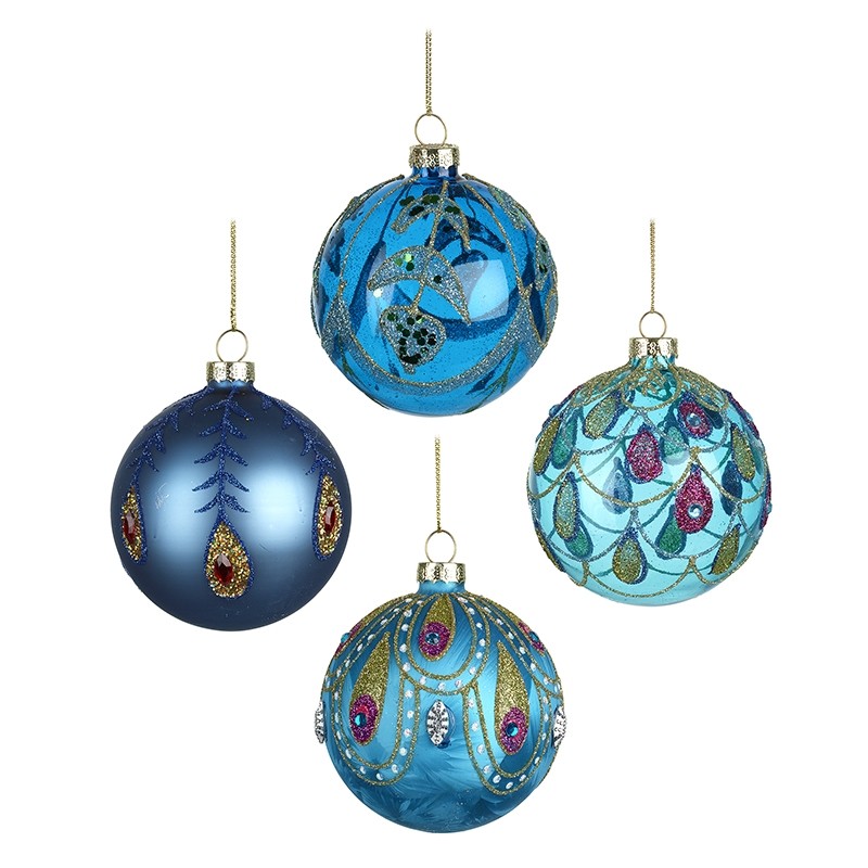 Heaven Sends Set of 4 Peacock Decorated Baubles