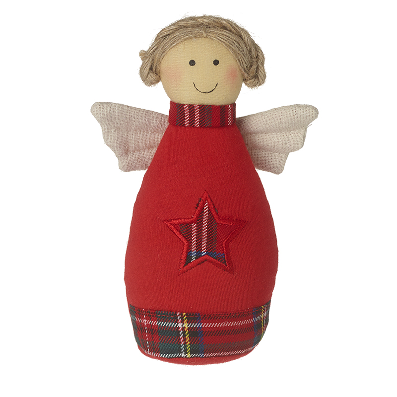 Heaven Sends Fabric Angel In Tartan Star Dress Christmas Home Decoration