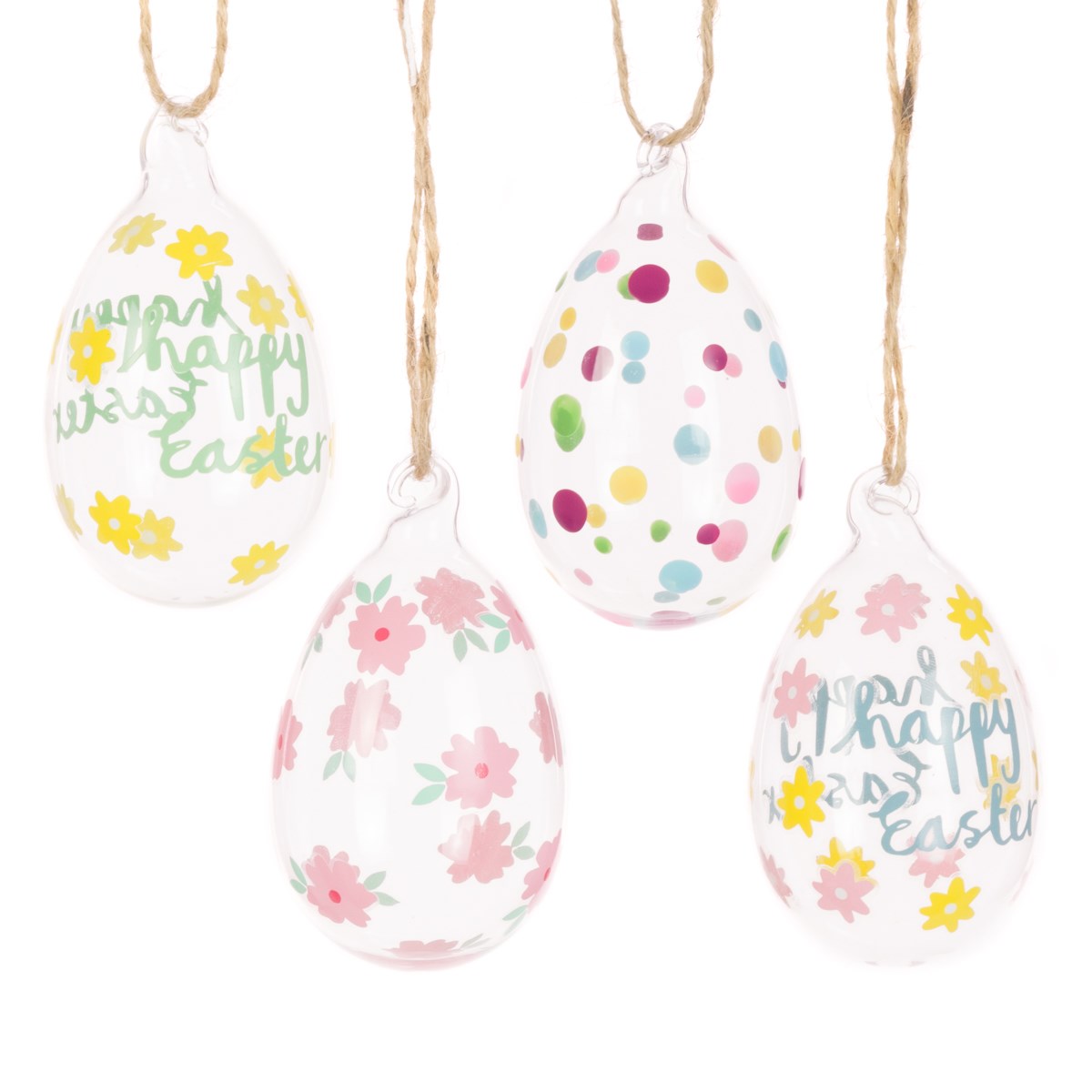 FloralSilk Set of 4 Floral Glass Egg Easter Decorations
