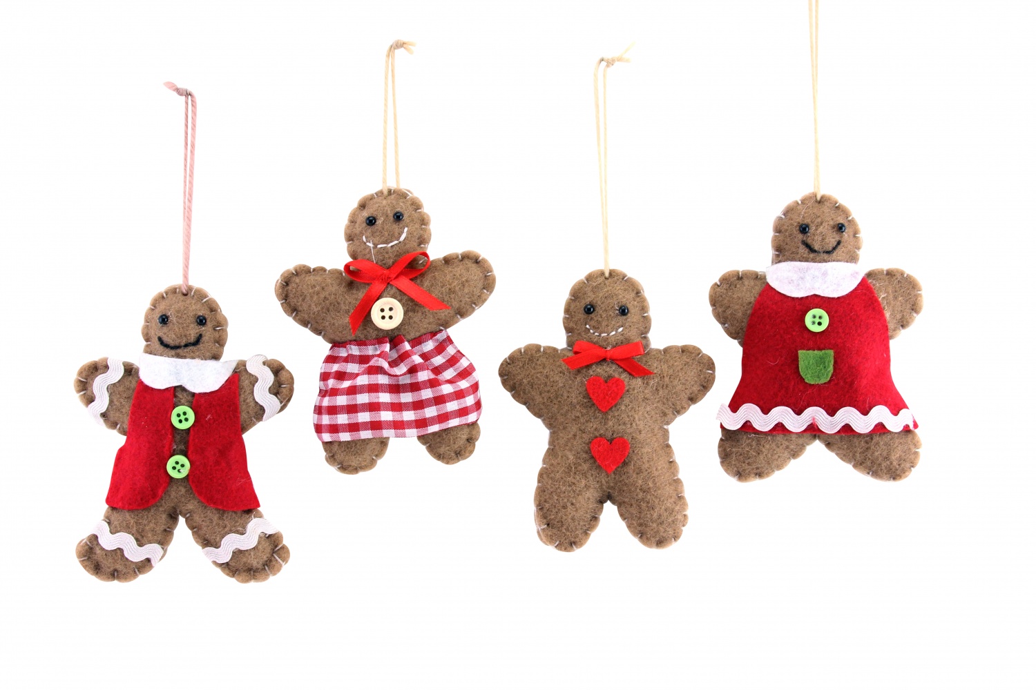 Gisela Graham Felt Gingerbread Boy & Girl Christmas Tree Decorations