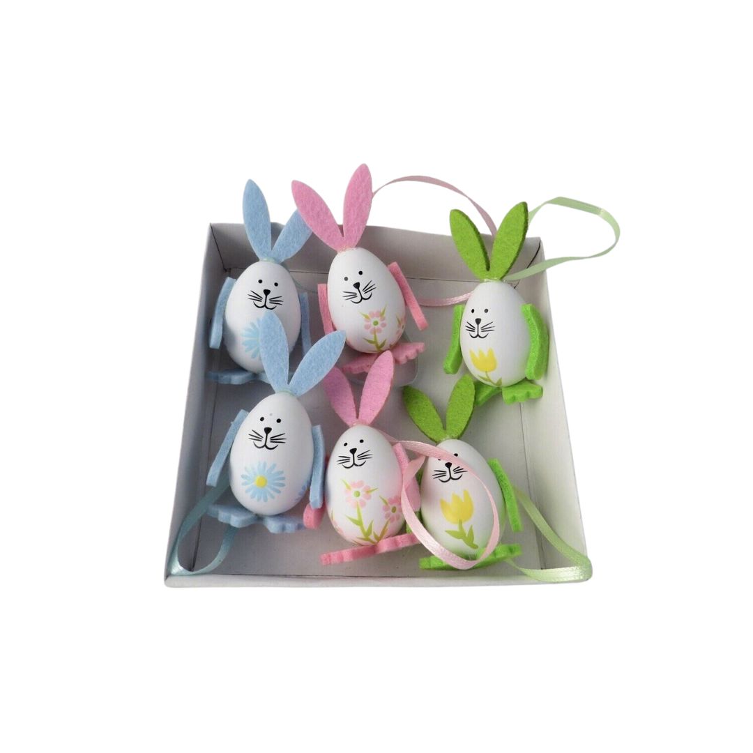 Giftware Trading Set of 6 Blue, Pink and Green Rabbit Easter Decorations