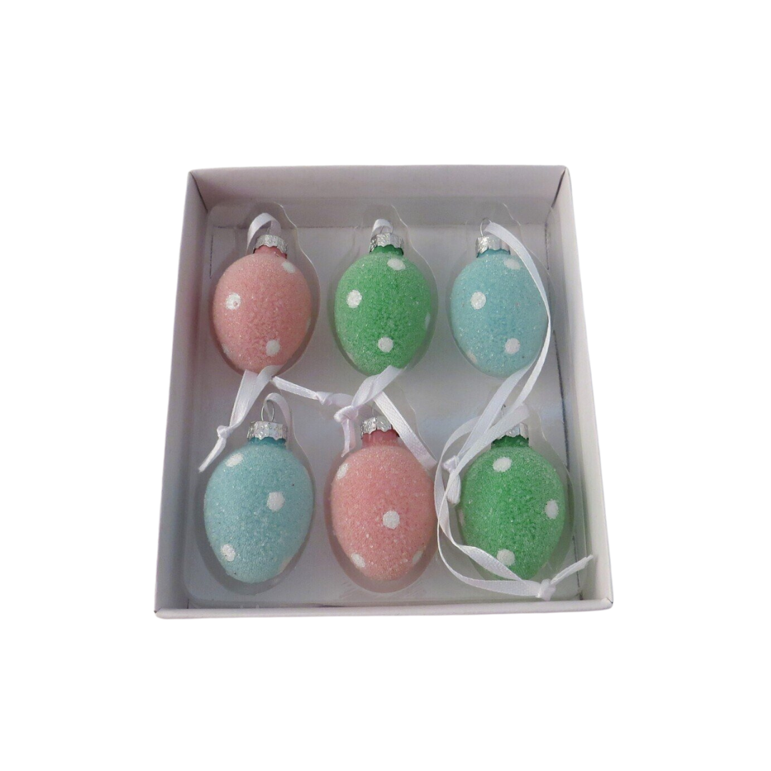 Giftware Trading Set of 6 Blue, Green and Red Polka Dot Egg Easter Decorations