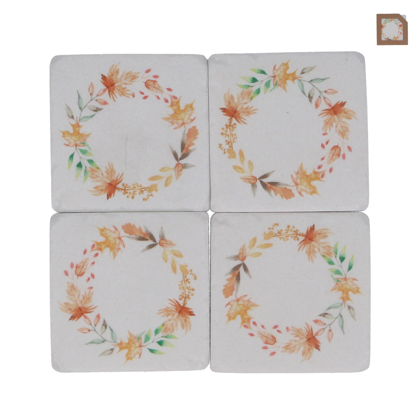 Gisela Graham Set of Four Autumnal Wreath Ceramic Coasters