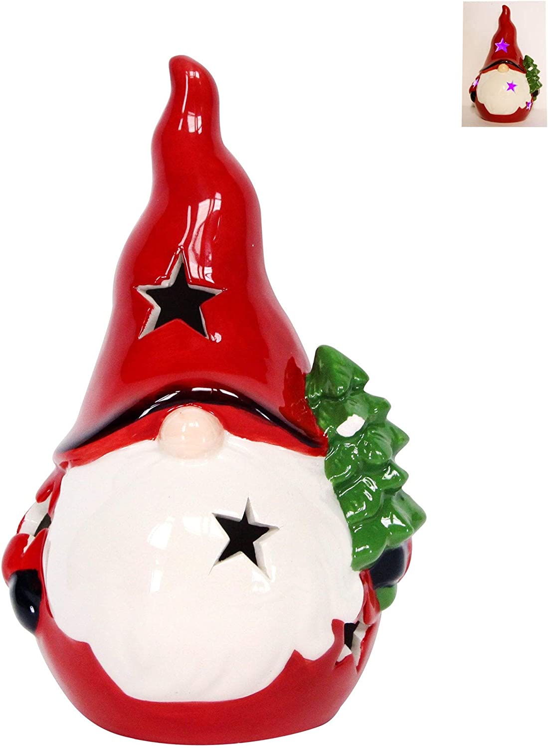 Gisela Graham Ceramic Nordic Santa Light Up Christmas Decoration