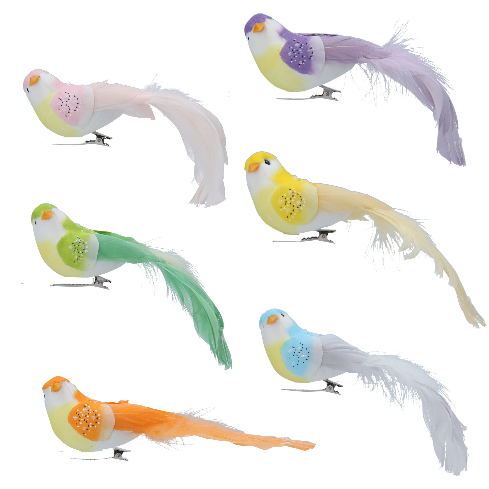 Gisela Graham Set of 6 Clip on Pretty Pastel Bird Easter Decorations