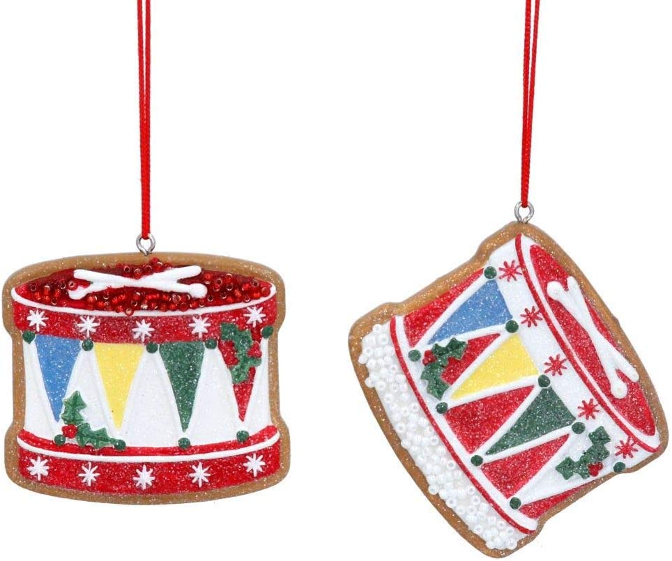 Gisela Graham Set of Two Colourful Gingerbread Drum Christmas Tree Decorations