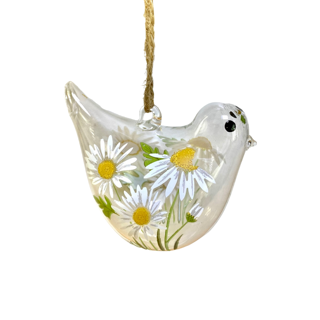 Gisela Graham Daisy Glass Bird Easter Decoration