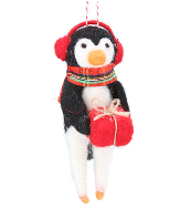 Gisela Graham Felt Penguin In Earmuffs Christmas Tree Decoration