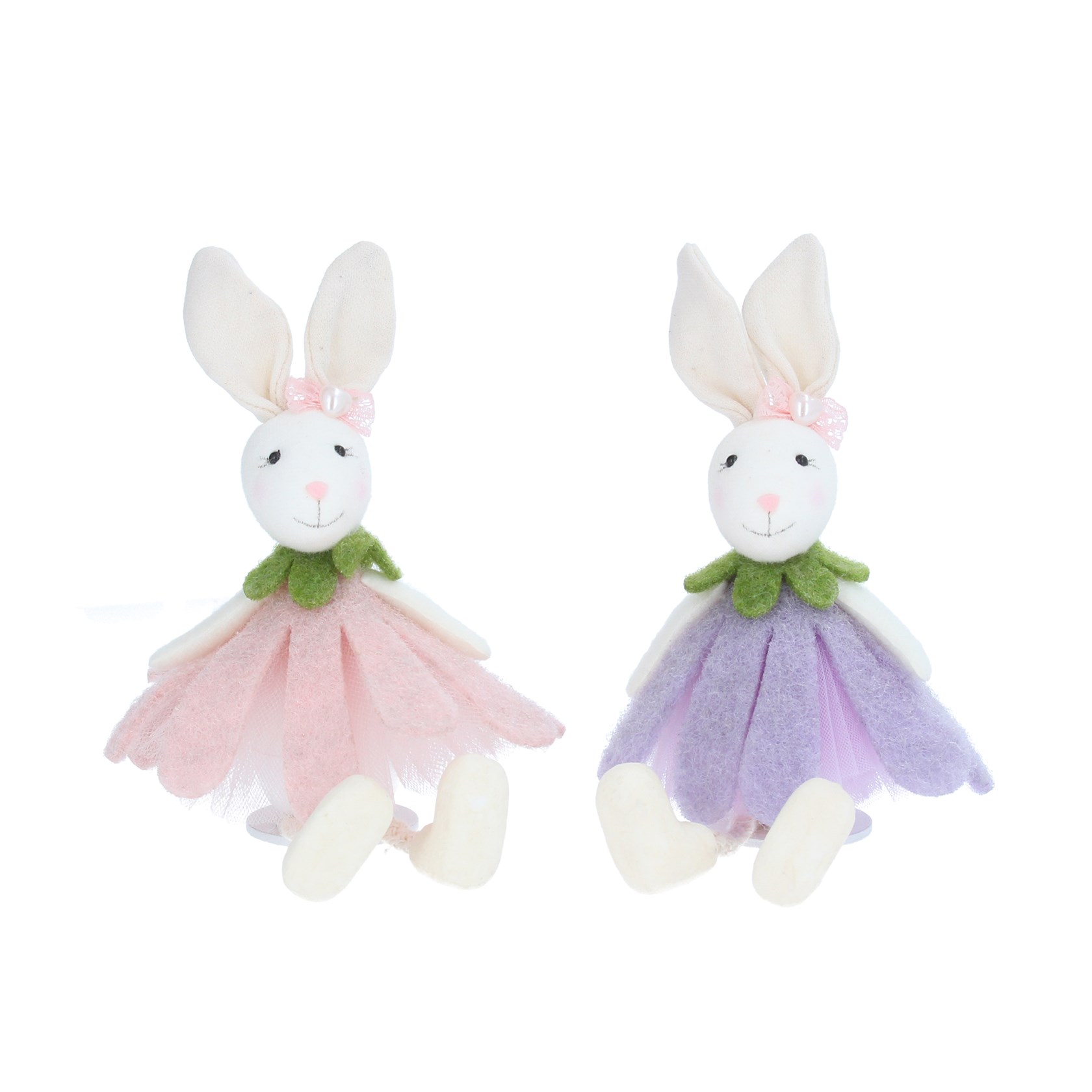 Gisela Graham Pair of Floral Rabbits with Dangling Legs Easter Decorations