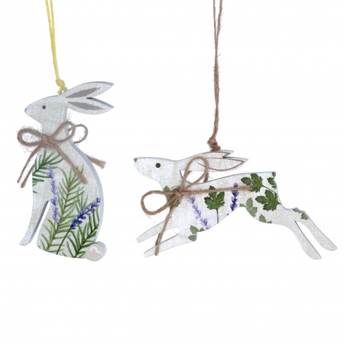 Gisela Graham 2 Piece Wooden Hare Easter Hanging Decorations