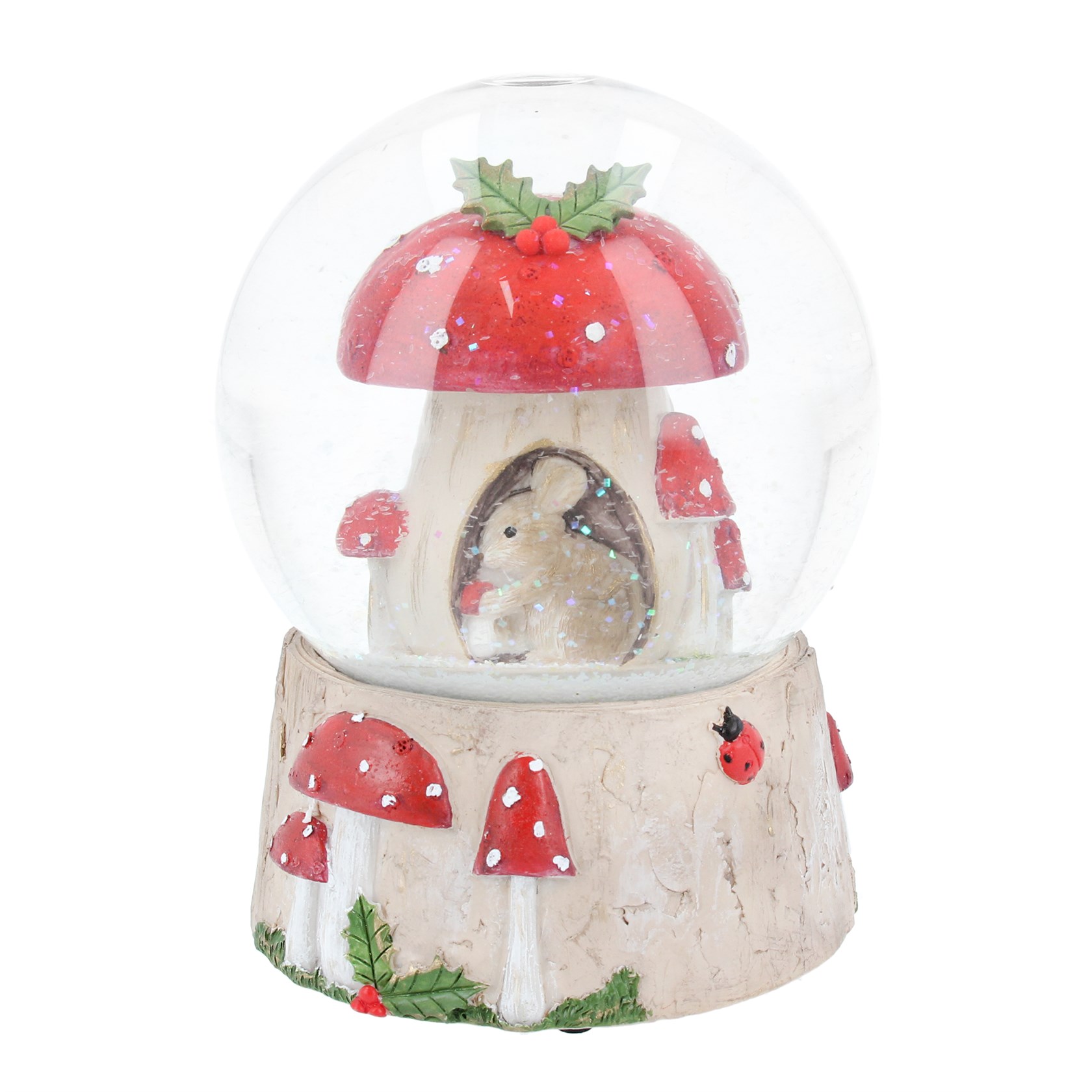 Gisela Graham Toadstool Mouse Musical Christmas Snow Globe