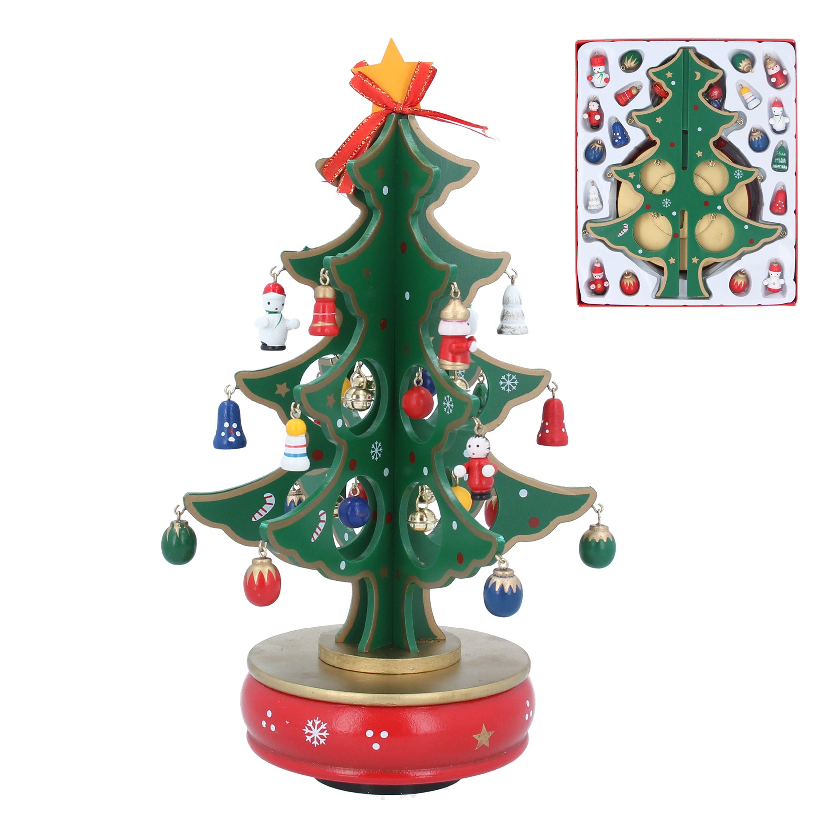 Gisela Graham Wooden Christmas Tree with Decorations Musical Decoration