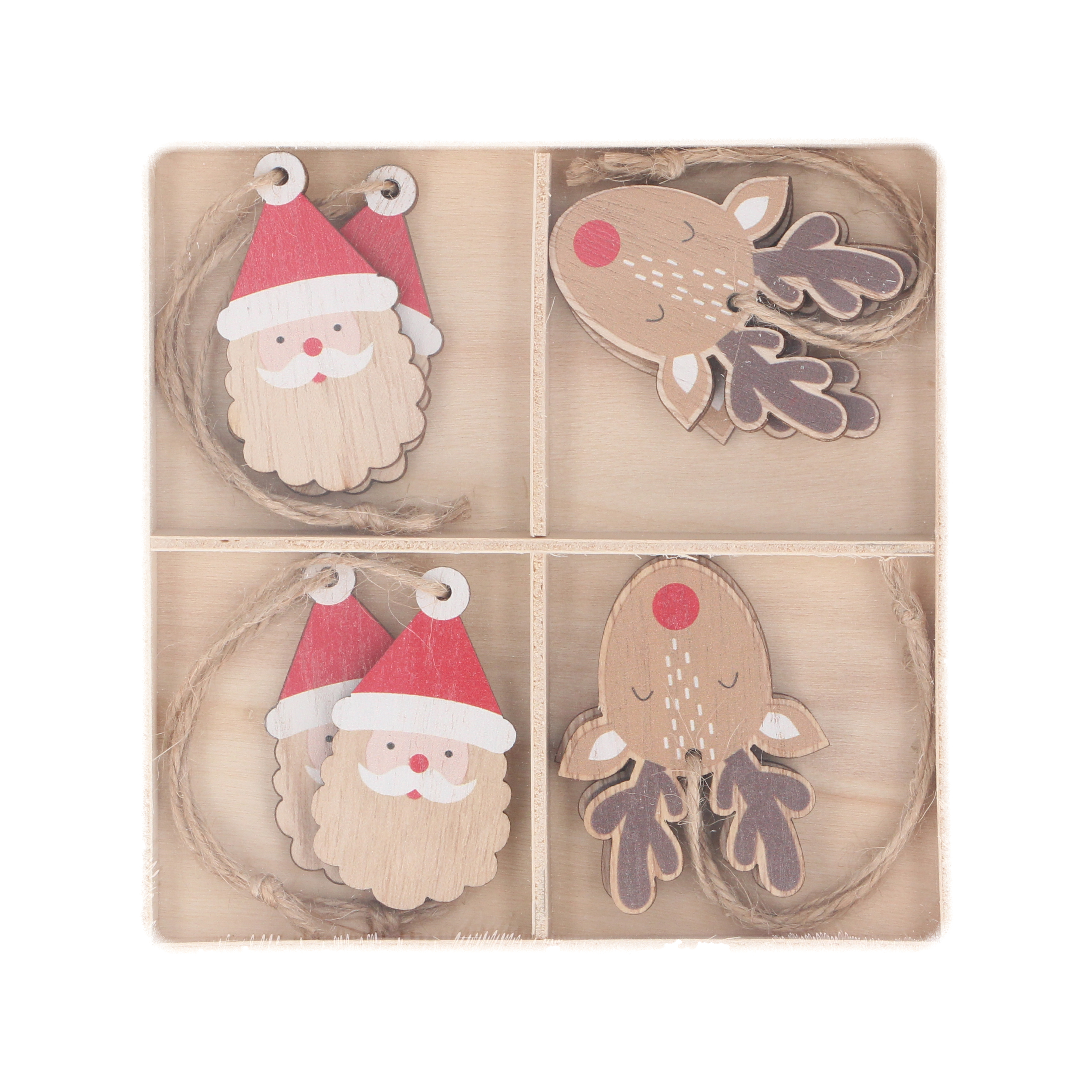 Gisela Graham Wooden Santa and Reindeer Christmas Tree Decorations