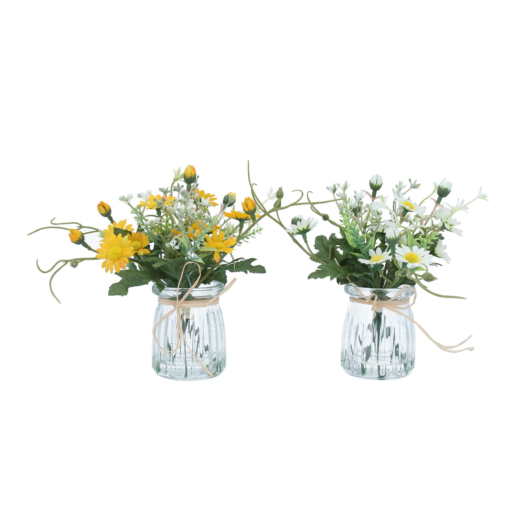 Gisela Graham Set of 2 Dandelion and Daisy Faux Flower Pots