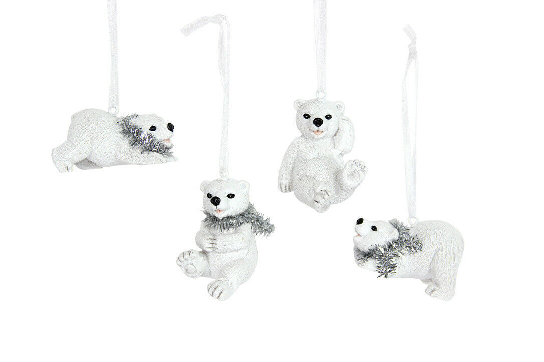 Gisela Graham Set of Four Baby Polar Bear Christmas Tree Decorations