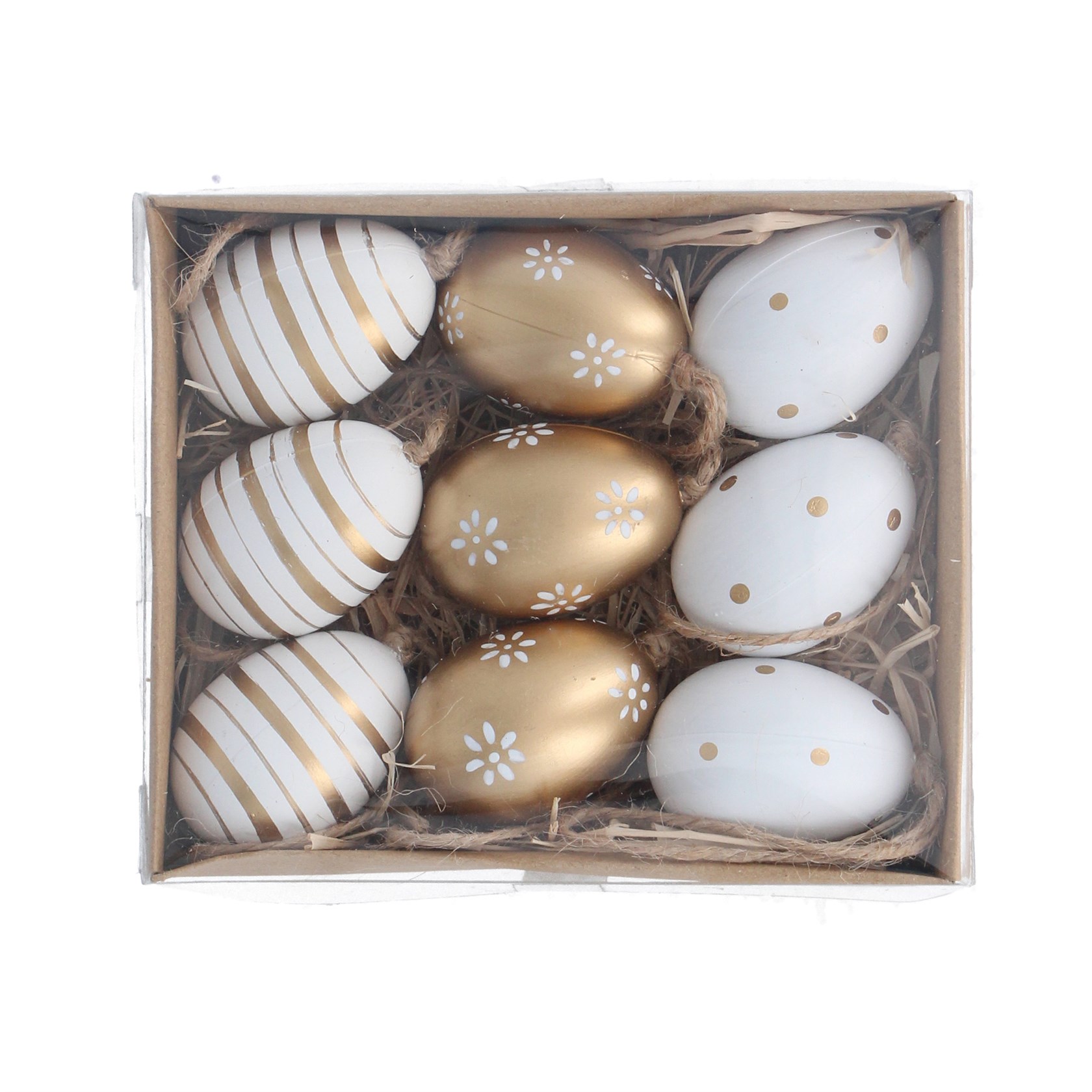 Gisela Graham Set of 9 White and Gold Egg Easter Decorations