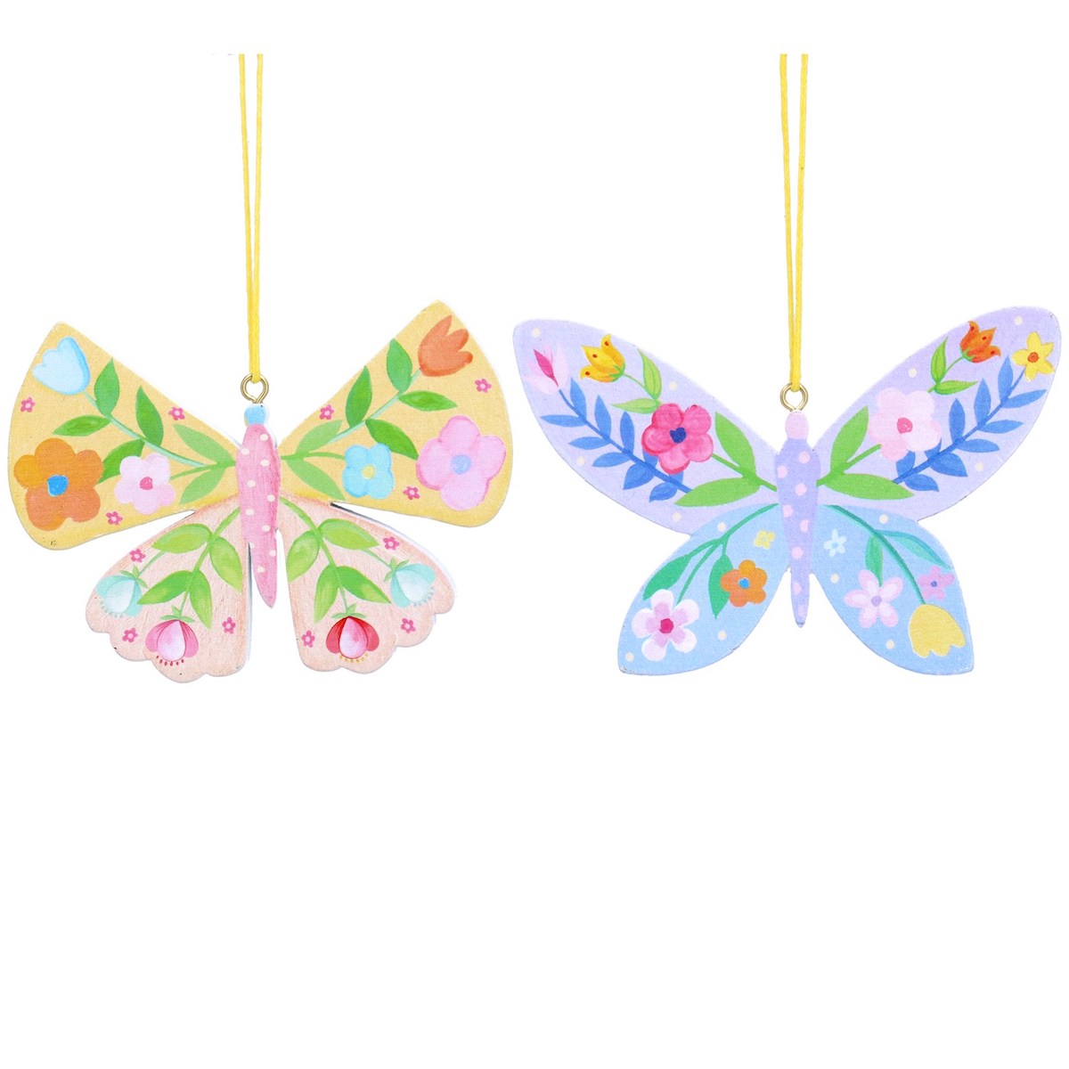 Gisela Graham Set of 2 Wooden Pastel Floral Butterfly Easter Decorations