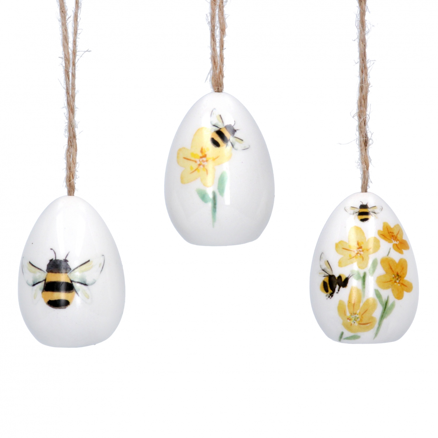 Gisela Graham Easter Decorations - 3 Ceramic Bee & Floral Decorations