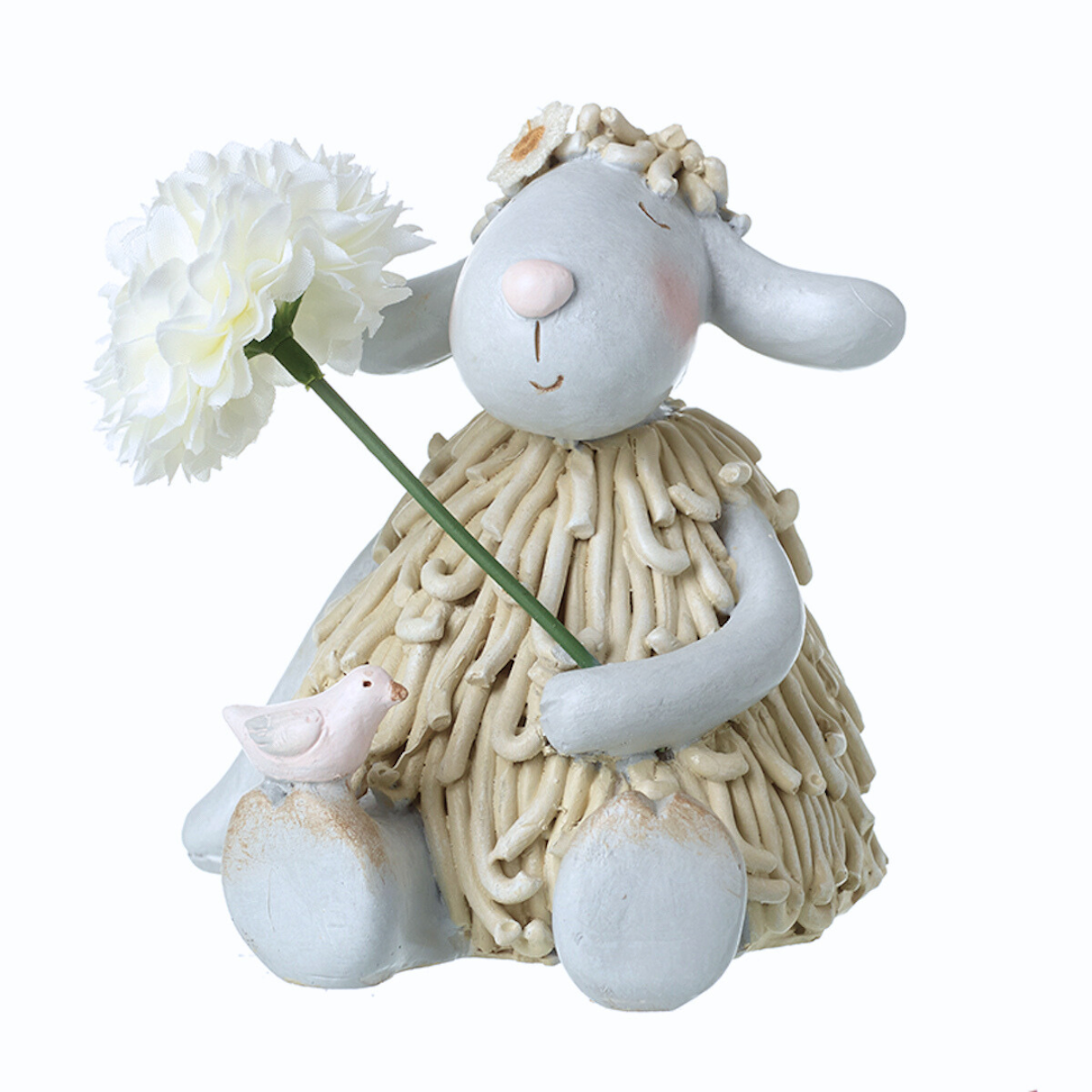 Heaven Sends Sitting Sheep with Flower Easter Decoration
