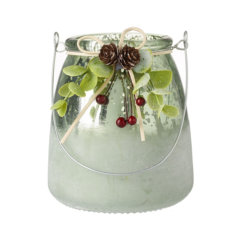 Heaven Sends Green Foliage Topped Glass Jar Christmas Decoration