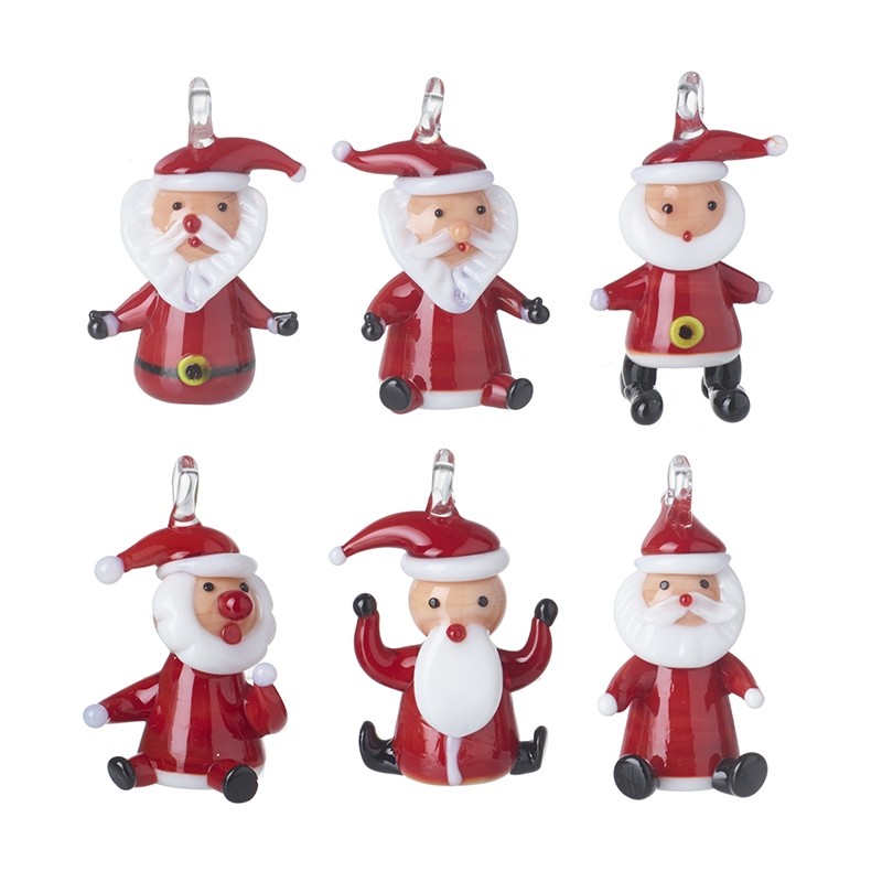 Heaven Sends Set of 6 Glass Santa Christmas Tree Decorations