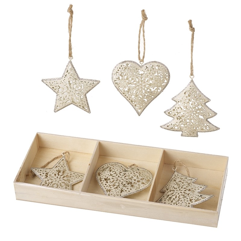 Heaven Sends Silver Glitter Metal Stars, Hearts and Christmas Tree Decorations