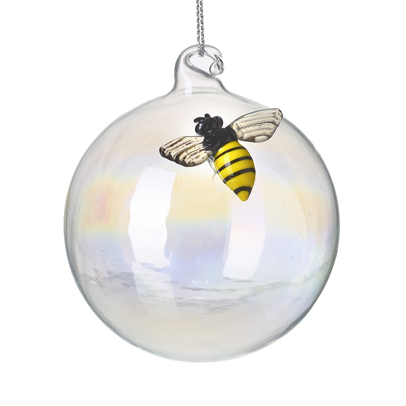 Heaven Sends Pearlised Bauble with Bee Christmas Tree Decoration