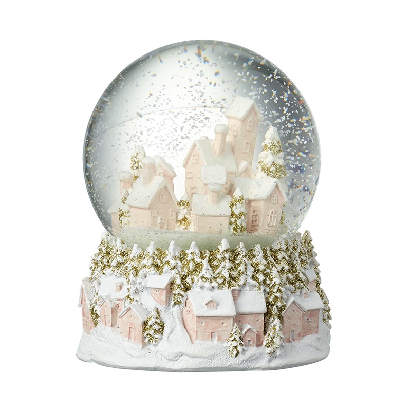 Heaven Sends Pink and Gold Winter Scene Musical Christmas Snow Globe