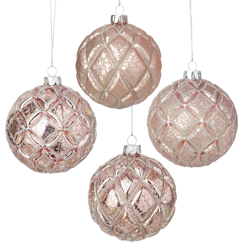 Heaven Sends Set of 4 Pink and Silver Textured Christmas Tree Baubles