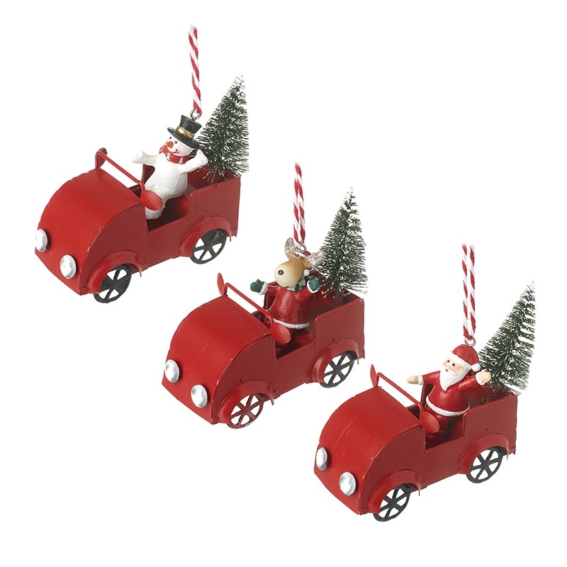 Heaven Sends Set of Three Festive Characters In Cars Christmas Tree Decorations