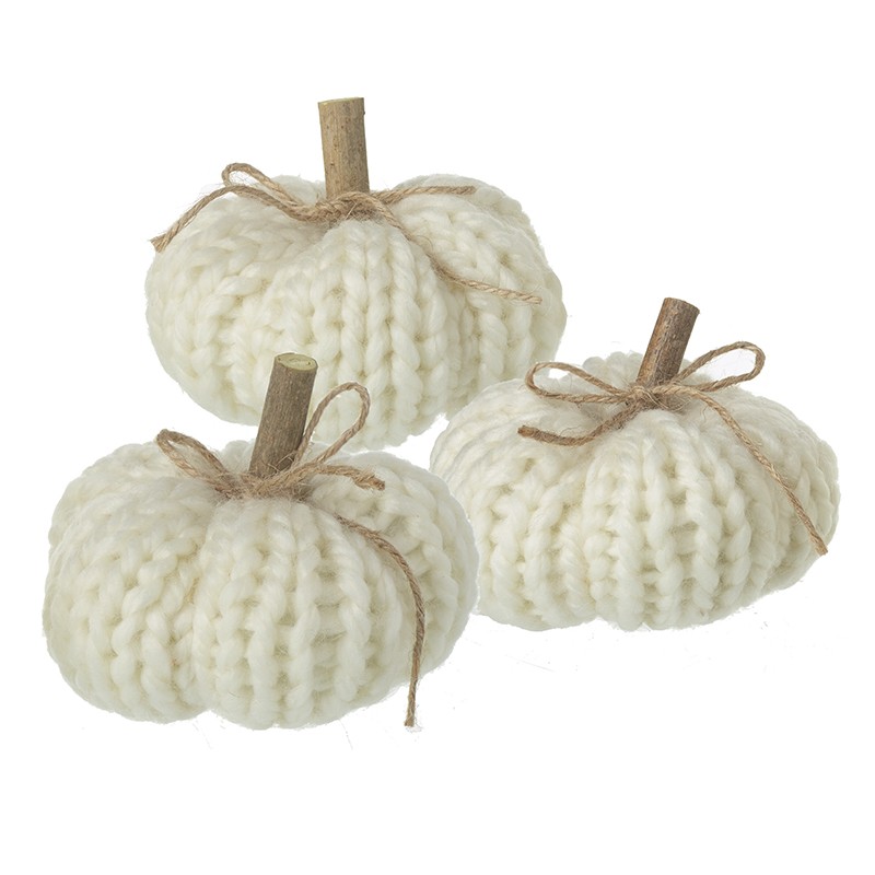 Heaven Sends Set of Three Cream Knitted Plush Pumpkin Halloween Decorations