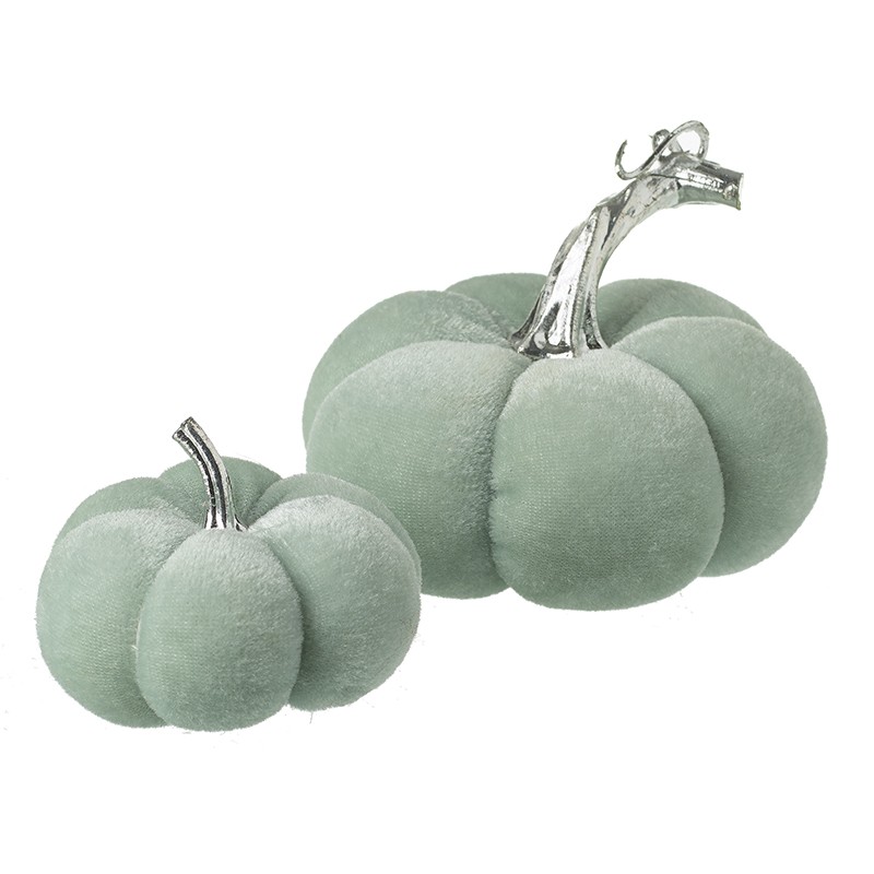 Heaven Sends Plush Icy Blue Pumpkins with Silver Stalks Halloween Decorations