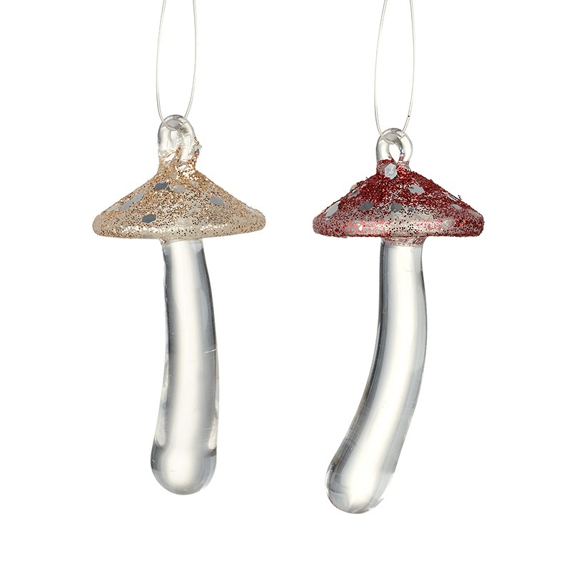 Heaven Sends Set of Two Glass Toadstool Christmas Tree Decorations