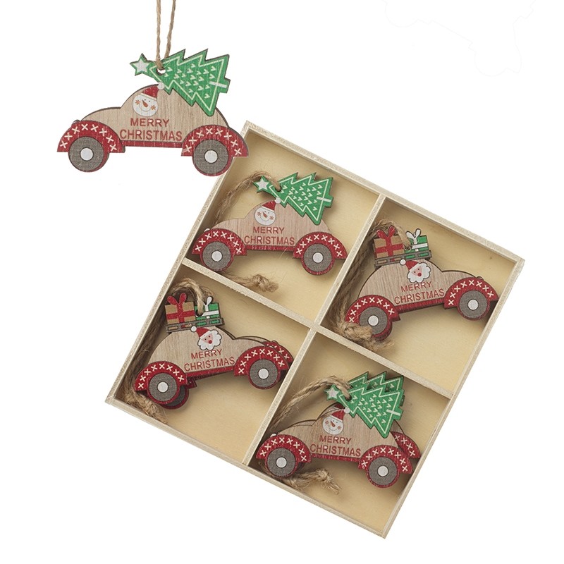 Heaven Sends Boxed Set of Wooden Cars Christmas Tree Decorations