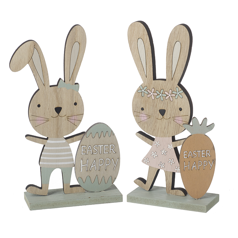 Heaven Sends Set of 2 Wooden Easter Bunny Decorations
