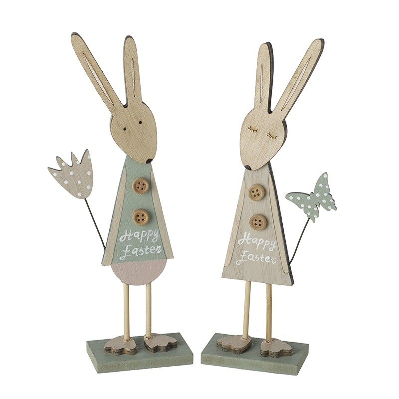 Heaven Sends Set of 2 Wooden Happy Easter Rabbit Easter Decorations