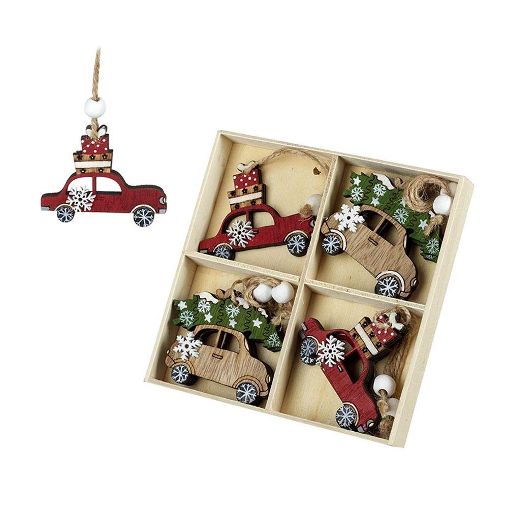Heaven Sends Set of 8 Wooden Car Christmas Decorations