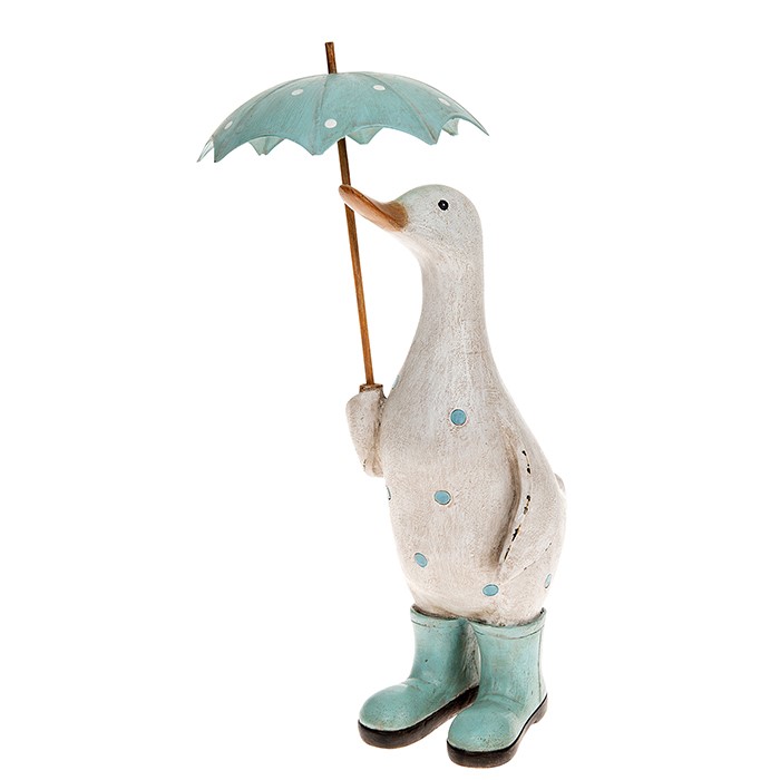Joe Davies Large Aqua Duck with Spotty Umbrella Ornament