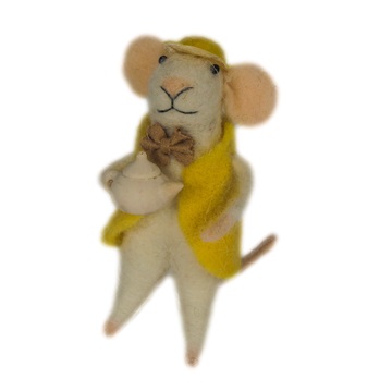 Originals Felt Mouse With Yellow Hat and Teapot Decoration