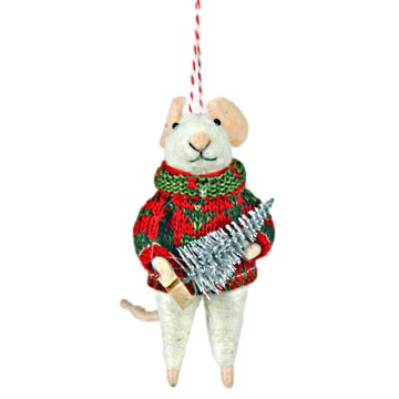 Originals Felt Mouse In Jumper With Silver Tree Christmas Decoration