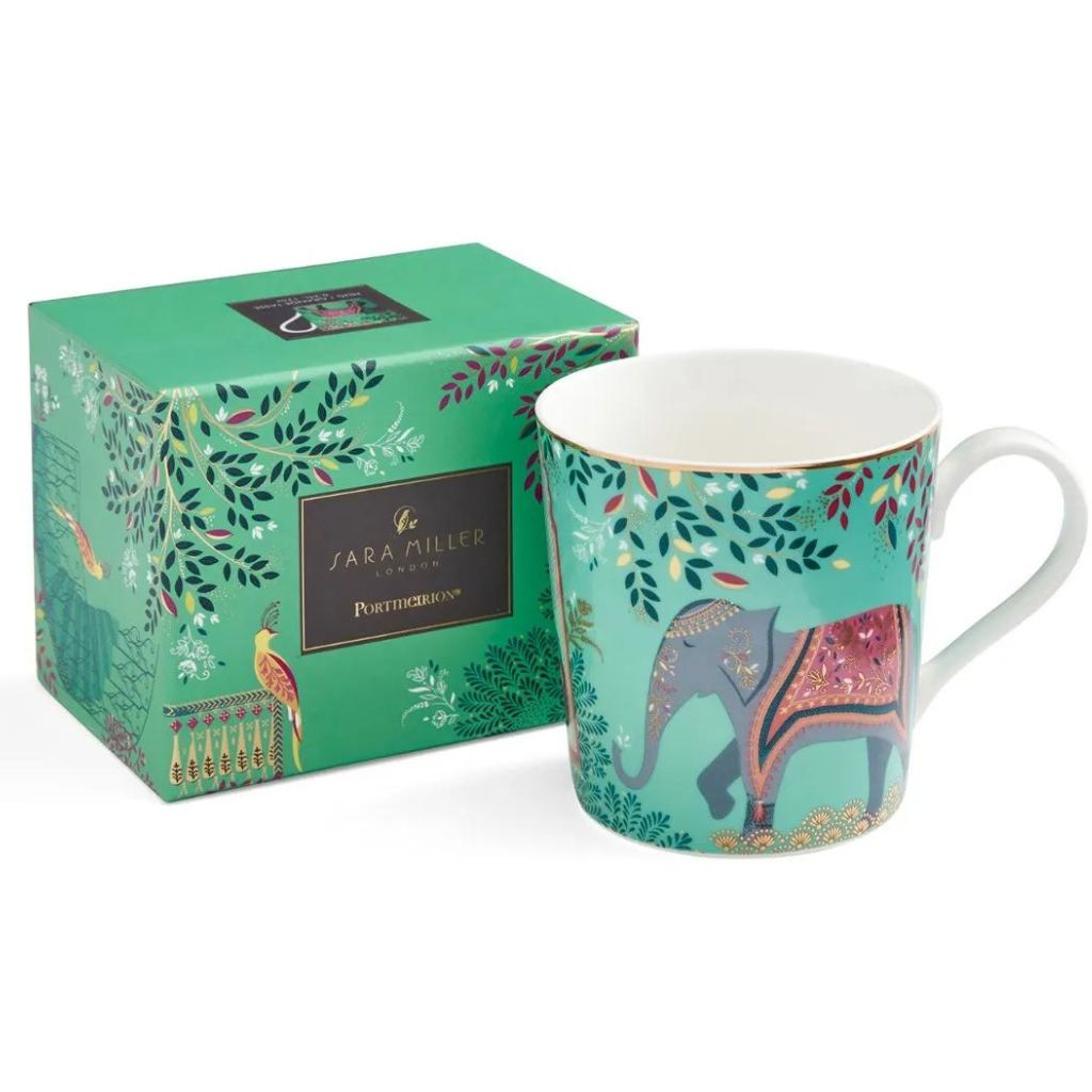 Sara Miller Green India Design Porcelain Mug in Gift Box