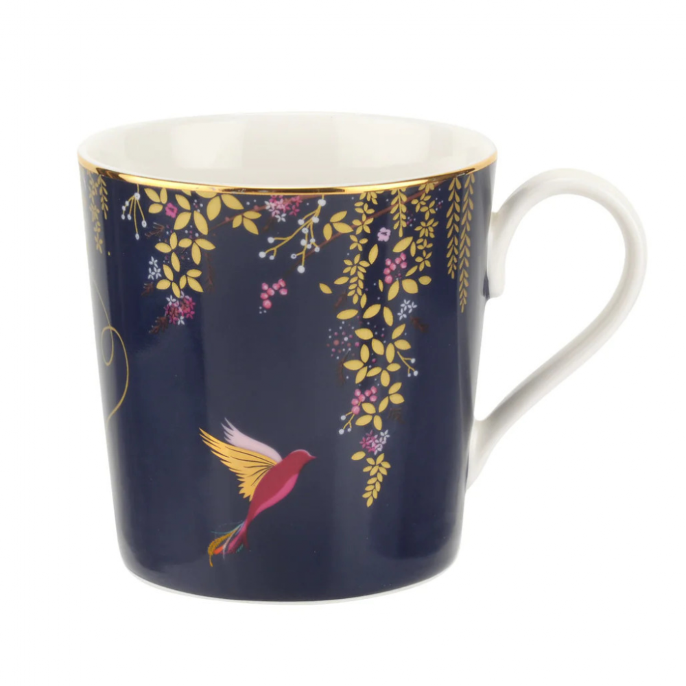 Sara Miller Navy Chelsea Bird Porcelain Mug in Gift Box