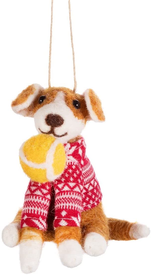 Sass & Belle Felt Dog & Ball Christmas Tree Decoration GFHP