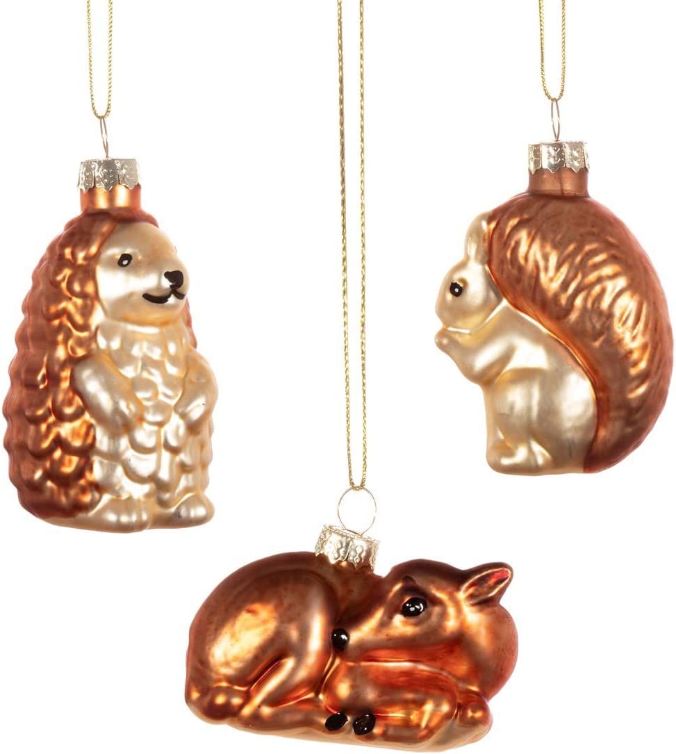 Sass & Belle Set of 3 Glass Woodland Creature Christmas Tree Decorations